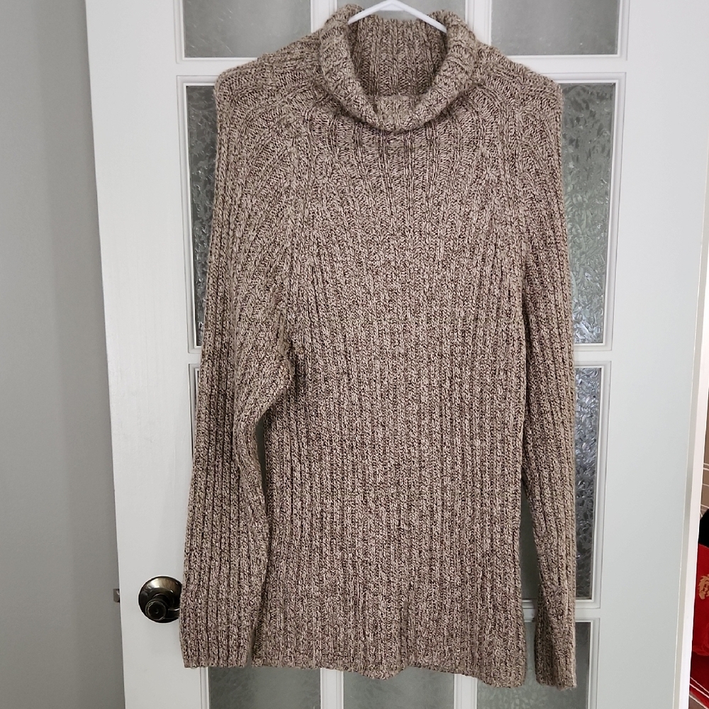 Cozy Oatmeal Turtleneck Cable Knit Long Sweater